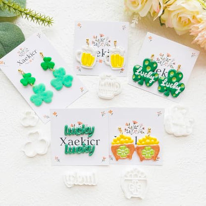 St. Patrick's Day Polymer Clay Cutters Set - 12pcs Lucky Shamrock Leprechaun Shapes for DIY Earring Jewelry Making, Soft Clay Crafts & Holiday Supplies - color: 2R color