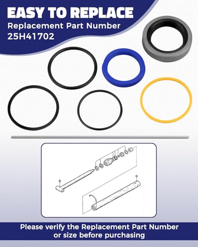 Bucket Cylinder Hydraulic Seal Kit Fit for Bush Hog 1840QT 1845QT 1846QT 1847QT Front End Loaders, Fit for 1-1/2" Bore, 1" Rod, 15" Stroke Cylinders, Replacement 25H41702