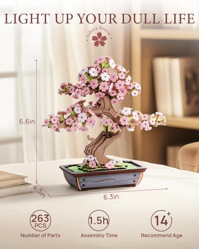 Rowood 3D Puzzles for Adults,Mother's Day DIY Wooden Flower Cherry Blossom Sakura Bonsai Tree Botanical Collection Building Set Craft Kits for Adults,Gift on Christmas Birthday - style: Sakura Bonsai