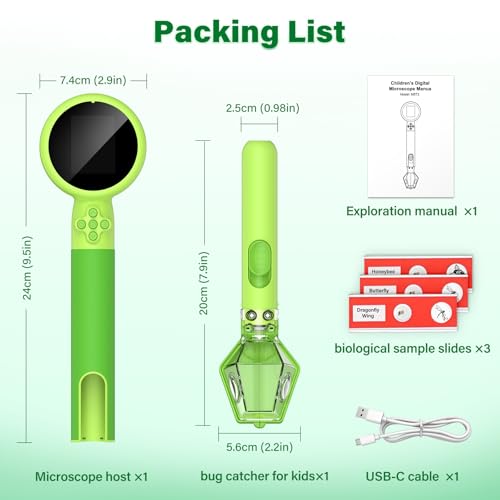 Microscope for Kids with Bug Catcher, 1080P HD Digital Handheld Portable Kids Microscope, 2 in 1 STEM Science Educational Learning Kit Christmas Birthday Gifts Toys for 3-15 Boys & Girls (Green) - color: Bug Catcher & Microscope Kits Green