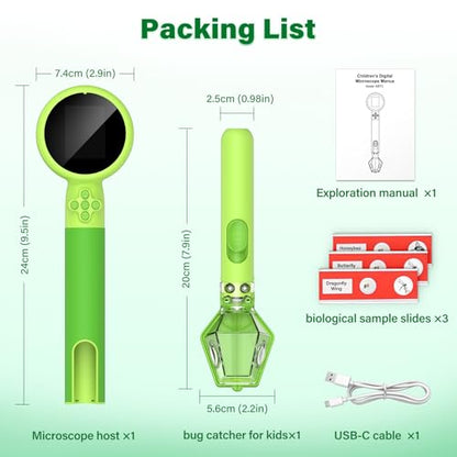 Microscope for Kids with Bug Catcher, 1080P HD Digital Handheld Portable Kids Microscope, 2 in 1 STEM Science Educational Learning Kit Christmas Birthday Gifts Toys for 3-15 Boys & Girls (Green) - color: Bug Catcher & Microscope Kits Green