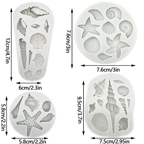 4 PCS Marine Theme Cake Fondant Silicone Mold Seashell Conch Starfish Baking Molds, For Theme Cake Cookie Chocolate Candy Decoration Fondant Polymer Clay - style: Shell conch styles