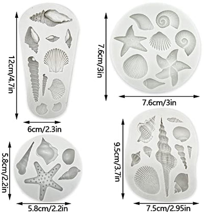 4 PCS Marine Theme Cake Fondant Silicone Mold Seashell Conch Starfish Baking Molds, For Theme Cake Cookie Chocolate Candy Decoration Fondant Polymer Clay - style: Shell conch styles