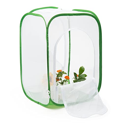 Two Doors Monarch Butterfly Habitat, Insect Mesh Cage, Caterpillar Enclosure Terrarium Pop-up (15.7 X 15.7 X 24 Inches) - size: 15.7 X 15.7 X 24 Inches