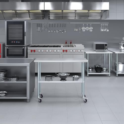 AmGood 18 in. x 48 in. Stainless Steel Work Table with Wheels | Metal Kitchen Food Prep Table | NSF - size: 48 in. Long x 18 in. Deep with Wheels