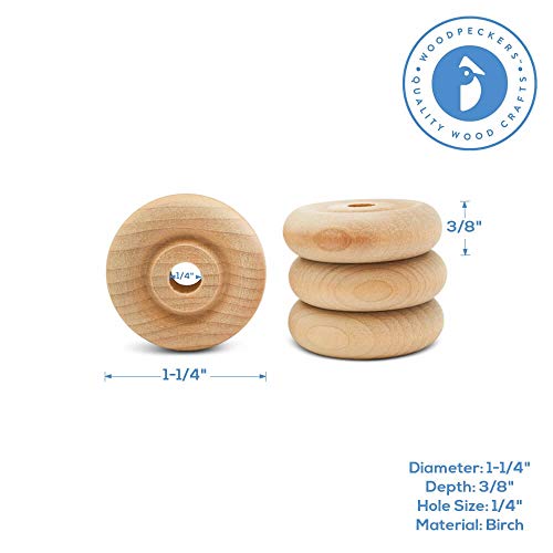 Classic Mini Wooden Wheels, Great for Crafts Too, 1-1/4 Inch Diameter, 3/8 Inch Thick, 1/4 Inch Hole, Pack of 50, by Woodpeckers - color: Pack of 50, size: 1-1/4 inch, 3/8 inch thick