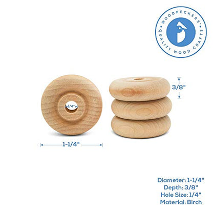 Classic Mini Wooden Wheels, Great for Crafts Too, 1-1/4 Inch Diameter, 3/8 Inch Thick, 1/4 Inch Hole, Pack of 50, by Woodpeckers - color: Pack of 50, size: 1-1/4 inch, 3/8 inch thick