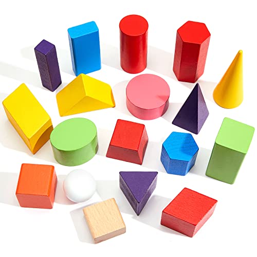 Deekin 36 Pcs Large 3D Shapes Geometric Solids Wooden Blocks, 3D Shape - style: 3D Shape