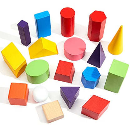 Deekin 36 Pcs Large 3D Shapes Geometric Solids Wooden Blocks, 3D Shape - style: 3D Shape