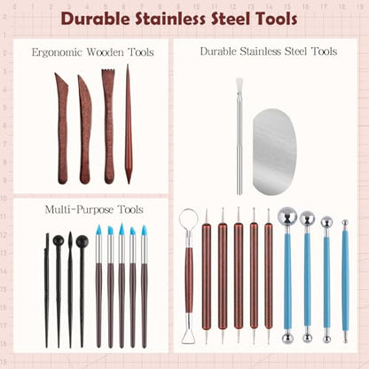 27PCS Clay Tools Sculpting, Ceramics Tools Set, Ceramic & Pottery Modeling Tools, Air Dry Clay Tools, Polymer Tools Kit for Carving, Molding, Pottery Wheel, Crafting Supplies, Pros, Beginners, Adults - color: 27PCS