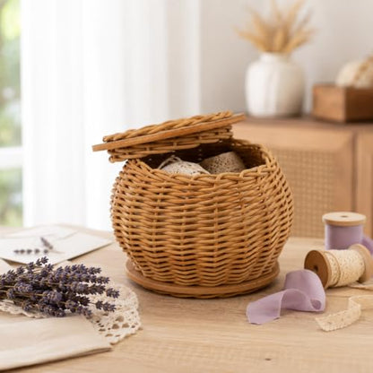 PEDDIG SHOP DIY Basket Weaving Kit with Lid – Complete Rattan Craft Set for Adults & Teens 12+, Handmade Lidded Storage Basket Making Kit with Step-by-Step Instructions