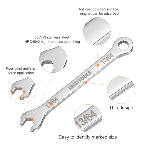 HARFINGTON 13/64" Thin Combination Wrench Stainless Steel Spanner - size: 13/64"