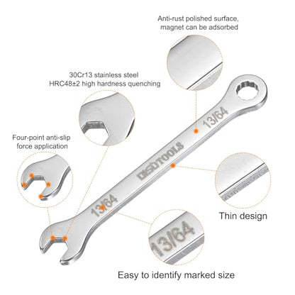 HARFINGTON 13/64" Thin Combination Wrench Stainless Steel Spanner - size: 13/64"