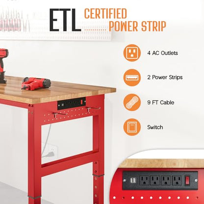 SPECRAFT 96-Inch Red Adjustable Heavy-Duty Workbench - color: Red, size: Standard/96"x24"