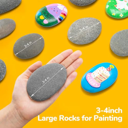 Simetufy 100Pcs River Rocks for Painting 3-4 Inch Large Flat Smooth Stones - size: 3-4in -100pcs