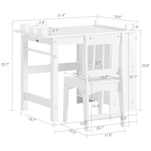 Kids Wooden Craft Table and Chair Set, Standard Size, White