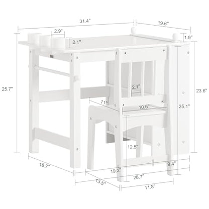 Kids Wooden Craft Table and Chair Set, Standard Size, White