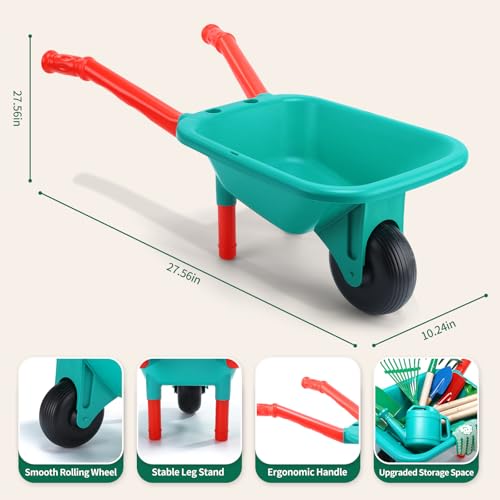CUTE STONE Kids Gardening Set with Wheelbarrow, Kids Shovel and Rake Set - style: Dual-length