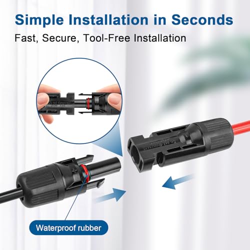 XRDS -RF Solar Panel Cable 100FT, 10AWG Solar Extension Cable with Male & Female Solar Connectors, Flame-Retardant Protective Sleeving Solar Cable, Weatherproof PV Wire for Solar Panel Connection - size: 10AWG 100FT