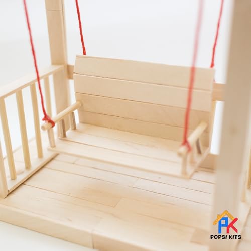 POPSI KITS Summer Craft Kit – Popsicle Stick Swing DIY Model with 100+ Pre-Cut Pieces – Fun Screen-Free Building Activity – [Everything Included]