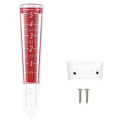 Circrane 5-Inch Capacity Outdoor Rain Gauge with Additional Hang Bracket& Stainless Steel Screws, Magnifying Scale and Numbers Design for Easy Read (Red) - color: Red