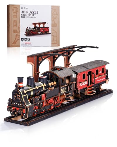 Rolife 3D Wooden Puzzle for Adults, DIY Wood Model Train Sets, Mechanical Vehicle Model Building Kits-Brain Teaser Puzzle Toys with 365 Pcs-Creative Birthday for Kids