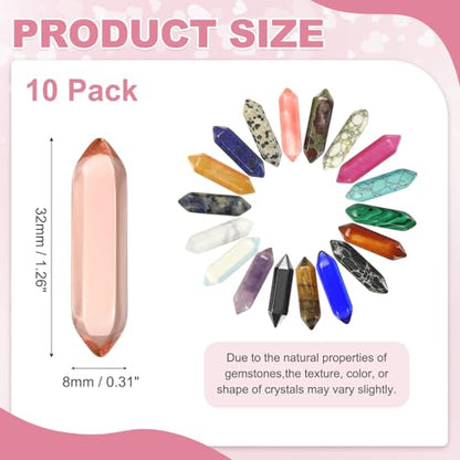 MECCANIXITY 10 Pack Light Red Quartz Crystals, Polished Crystals Bulk Hexagonal Shaped Meditation Gemstone for Jewelry Making Energy Balance Accessories Gifts - color: Light Red
