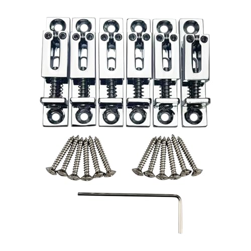 Pack of 6 10.5mm Single String Guitar Bridge Zinc Alloy Individual Fixed Hardtail Bridge for 6 String Electric Guitar Replacement Parts Chrome - color: Chrome