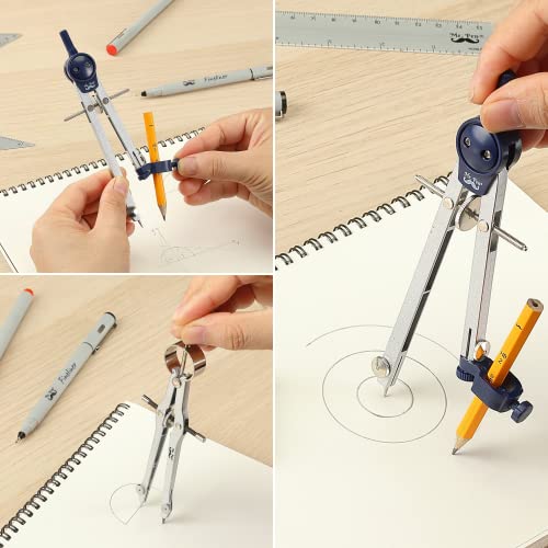 Mr. Pen- Professional Geometry Set, 15 pcs, Drafting Tools with Protractor - color: Silver