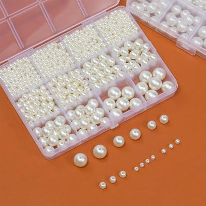 Hudinsun 1200 Pcs Pearl Beads for Jewelry Making, 5 Size Round Pearls for Bracelets Making Kit Small Pearl Filler Beads with Hole for DIY Craft Necklace Earrings - size: 4mm, 6mm, 8mm, 10mm, 12mm