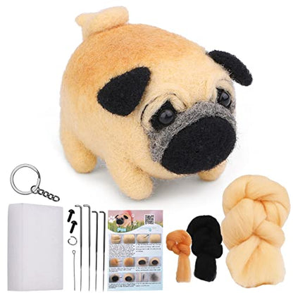 QMNNMA Needle Felting Kits for Beginners, Pug Wool Felting Kit - size: Pug