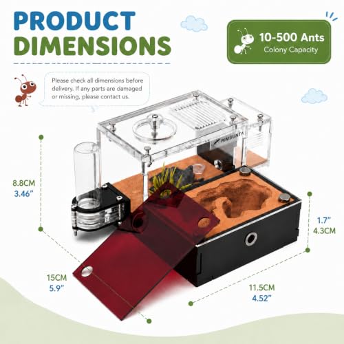 Terra Core S-Ant Farm Formicarium for Live Ants & Queen, Expandable Ant Nest with Magnetic Trash Chamber, 18 mL Water Feeder, Dual Humidity System, Red Cover & Starter Kit