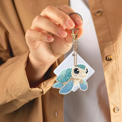 YUE ZHE 6 PCS Sea Turtle Diamond Art Kits for Adults Double Sided Diamond Art Keychains Animal DIY 5D Painting Keychains Kits for Adults Beginners DIY Crafts - color: Turtle