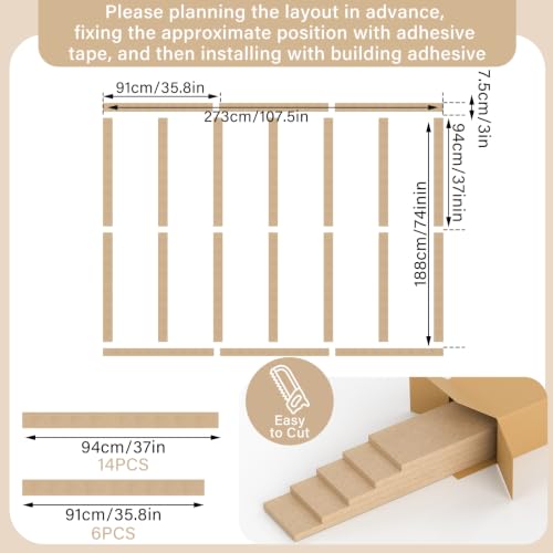 Weysat 1 Set Mdf Board and Batten Wall Panel Wainscoting Panel 107.5 x 80''