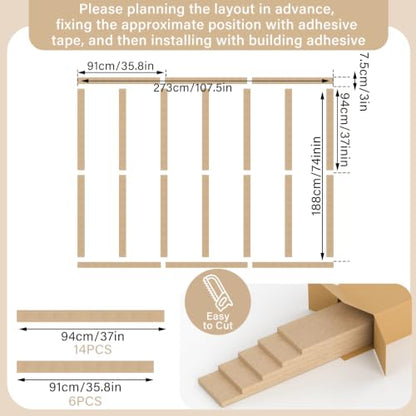 Weysat 1 Set Mdf Board and Batten Wall Panel Wainscoting Panel 107.5 x 80''