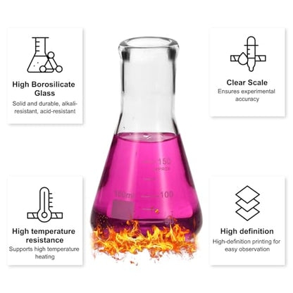 PATIKIL Erlenmeyer Flask, 8Pcs 150ml 5oz Narrow Mouth Graduated Flasks Borosilicate Glass with Printed Graduation for Lab Experiment Chemistry Science Study - size: 150ml/5oz