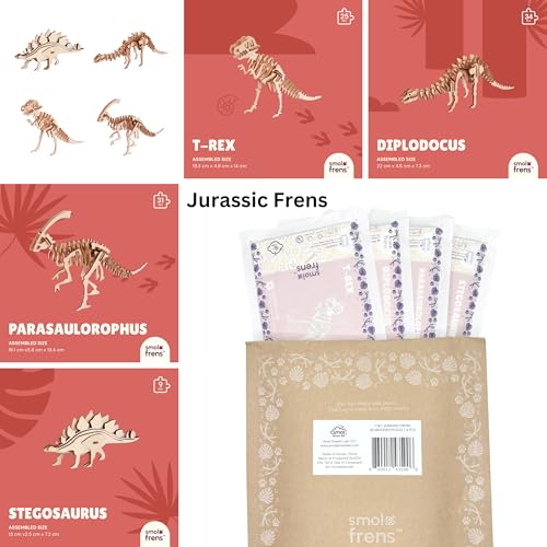 3D Wooden Puzzles for Kids Ages 8+, 4 Pack Dinosaur Puzzles, FSC-Certified Wood, Plastic-Free, STEM Kit for Kids Teens Adults, Wood Craft Model Kit, Individually Wrapped Party Favors - Jurassic Frens - color: Jurassic Frens