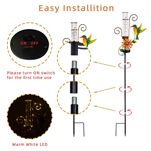 Stargarden Hummingbird Rain Gauge Outdoor,Metal Solar Rain Gauge - color: Hummingbird-B