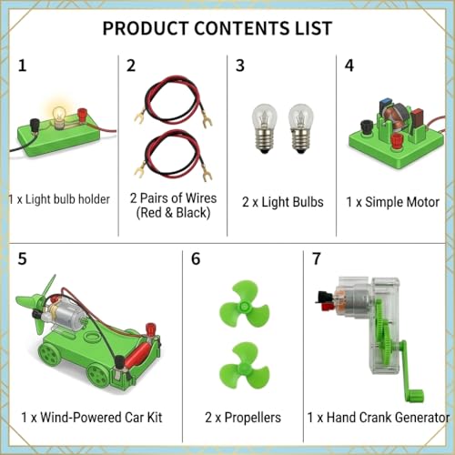 Physics Science Lab Learning Circuit kit, Electricity Experiment Set,DIY DC Electrical Motor Model Wind Powered Carts Building Circuits for Kids Junior Senior High School Students (1 Set)