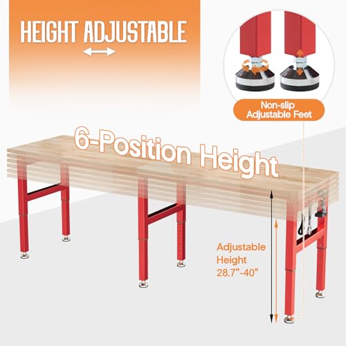 SPECRAFT 96-Inch Red Adjustable Heavy-Duty Workbench - color: Red, size: Standard/96"x24"