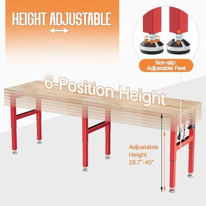 SPECRAFT 96-Inch Red Adjustable Heavy-Duty Workbench - color: Red, size: Standard/96"x24"