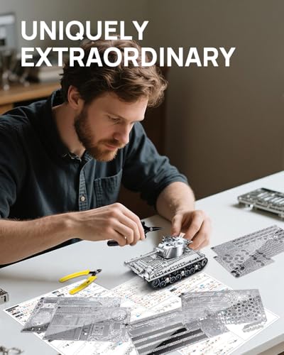 Piececool 3D Metal Puzzles for Adults, M4 Sherman Medium Tank Model Kits, Military Model Kits to Build DIY Hobbies Home Decoration Best Gifts