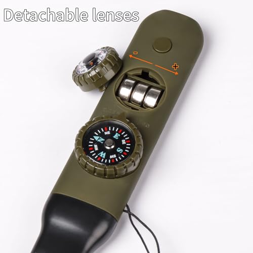 Multifunctional Survival Emergency Whistle for Kids with Compass Hiking Survival, Thermometer & Neck Lanyard | Emergency Safety Gear for Hiking, Camping, Kayaking, Boating, Climbing - color: army green