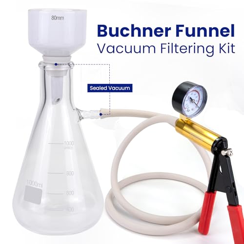 1000ml Buchner Vacuum Filtration Kit - 3.3 Glass Flask & Hand Pump - size: 1000ML