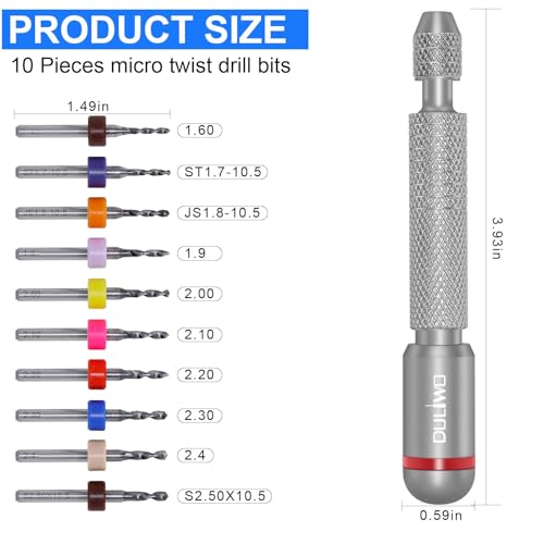 Manual Pin Vise Hand Drill Set, 21PCS Micro Drill Bits - color: Silver