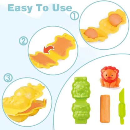 Unleash Creativity with 6 Unique Animal Molds Dough Toys Dough Accessories Set Whit 5 Bright Color .Ideal as a Gift for Kids Aged 3-4-8 Years