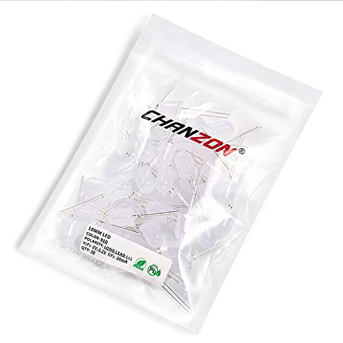 CHANZON 50 pcs 10mm Red Diffused LED Diode Lights (DC 2V 20mA) - color: B) White-red (50pcs)