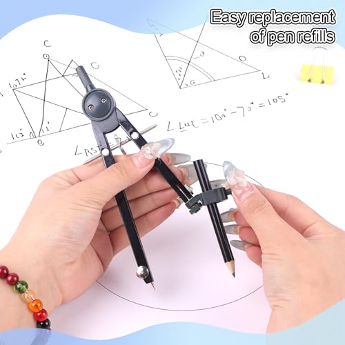 Unjoo Professional Metal Compass for Geometry Set, Math Protractors (Black) - color: Black