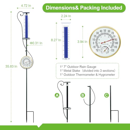 Circrane Rain Gauge Outdoor,Accurate Measure Tube with Metal Stake, Easy to Read Large Number for Backyard