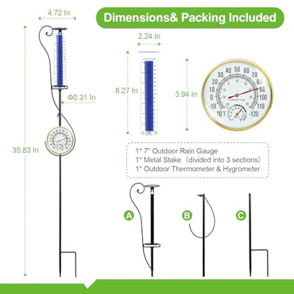 Circrane Rain Gauge Outdoor,Accurate Measure Tube with Metal Stake, Easy to Read Large Number for Backyard